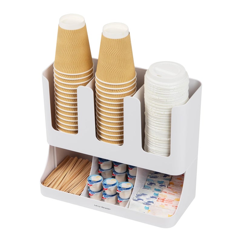 Mind Reader 6 Compartment Upright Breakroom Coffee Condiment and Cup Storage Organizer, White - Image 5